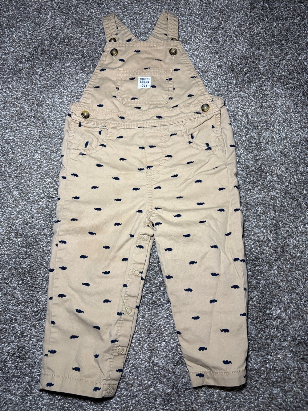 Toddler Beige Overall with Navy Animal Print